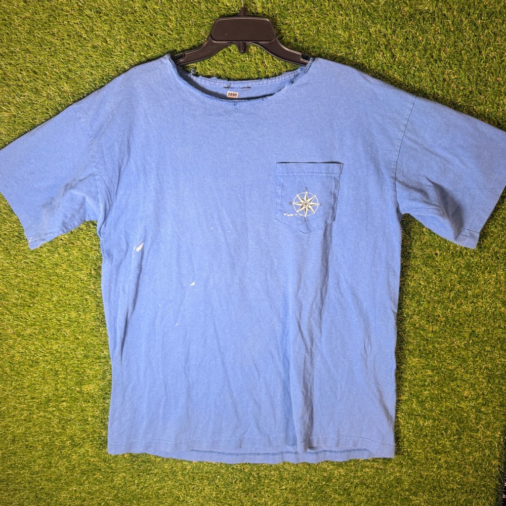 Vintage‎ 80s Make The Run Ski Graphic Tee Blue Single Stitch Distressed Men's L